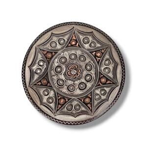 Turkish Floral Design Ornate Etched Copper Decorative Wall Plate 9.25” Vintage
